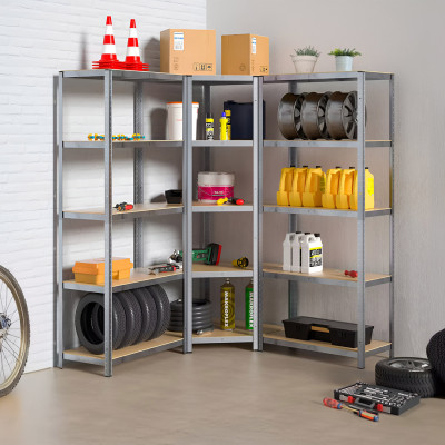 Pack 2 Estanterías Modulares y 1 Esquinera con 5 baldas 2625kg 136x40x180cm Thinia Home Estanterías 7