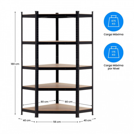 Estantería Esquinera Modular Metálica con 5 Baldas 875kg 80x40x180cm Thinia Home Estanterías 13