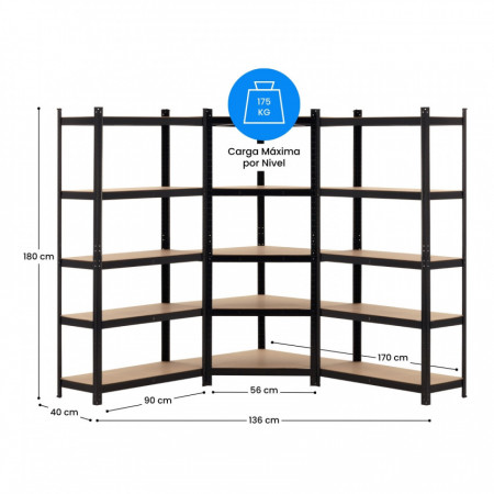 Pack 3 Estanterías Modulares Metálicas con 5 Baldas 2625kg 136x40x180cm Thinia Home Estanterías 13