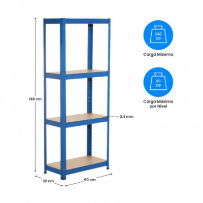 Pack 2 Estanterías Modulares Metálicas con 4 Baldas 240kg 60x30x148cm O91 Estanterías 14