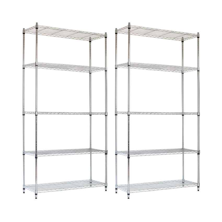 Lot de 2 étagères à tiges métalliques à 5 niveaux, capacité de 125 kg, 182.8x91.4x35.5cm Thinia Home