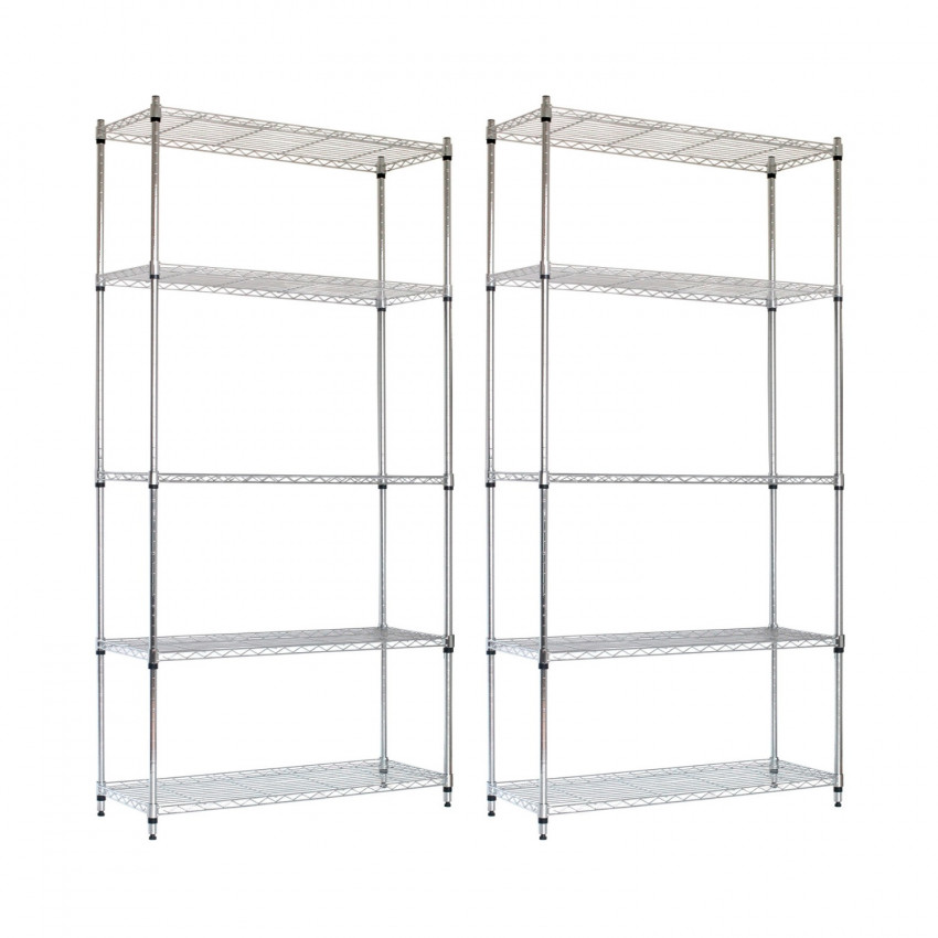 Pack 2 Estanterías de Varilla de 5 Niveles 125kg 182.8x91.4x35.5cm Thinia Home Estanterías 1