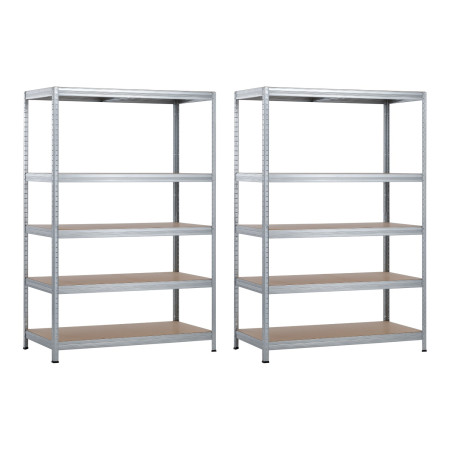Lot de 2 rayonnages modulaires métalliques avec 5 tablettes, capacité de charge de 1 250 kg, dimensions 120 x 60 x 180 cm Thinia