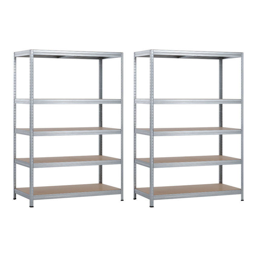 Lot de 2 rayonnages modulaires métalliques avec 5 tablettes, capacité de charge de 1 250 kg, dimensions 120 x 60 x 180 cm Thinia