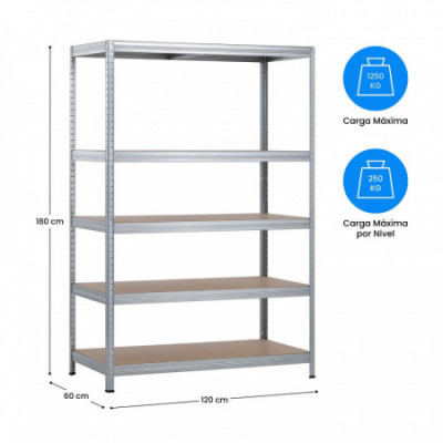 Pack 2 Estanterías Modulares Metálicas con 5 Baldas 1250kg 120x60x180cm Thinia Home Estanterías 6