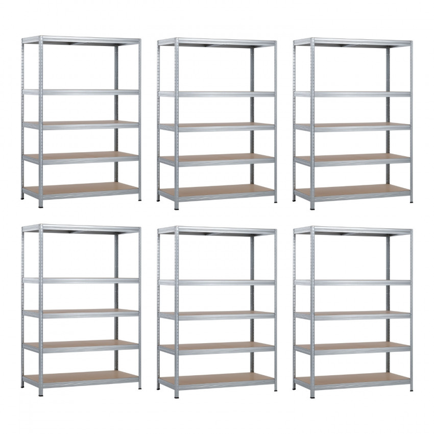 Pack 6 Estanterías Modulares Metálicas con 5 Baldas 1250kg 120x60x180cm Thinia Home Estanterías 1