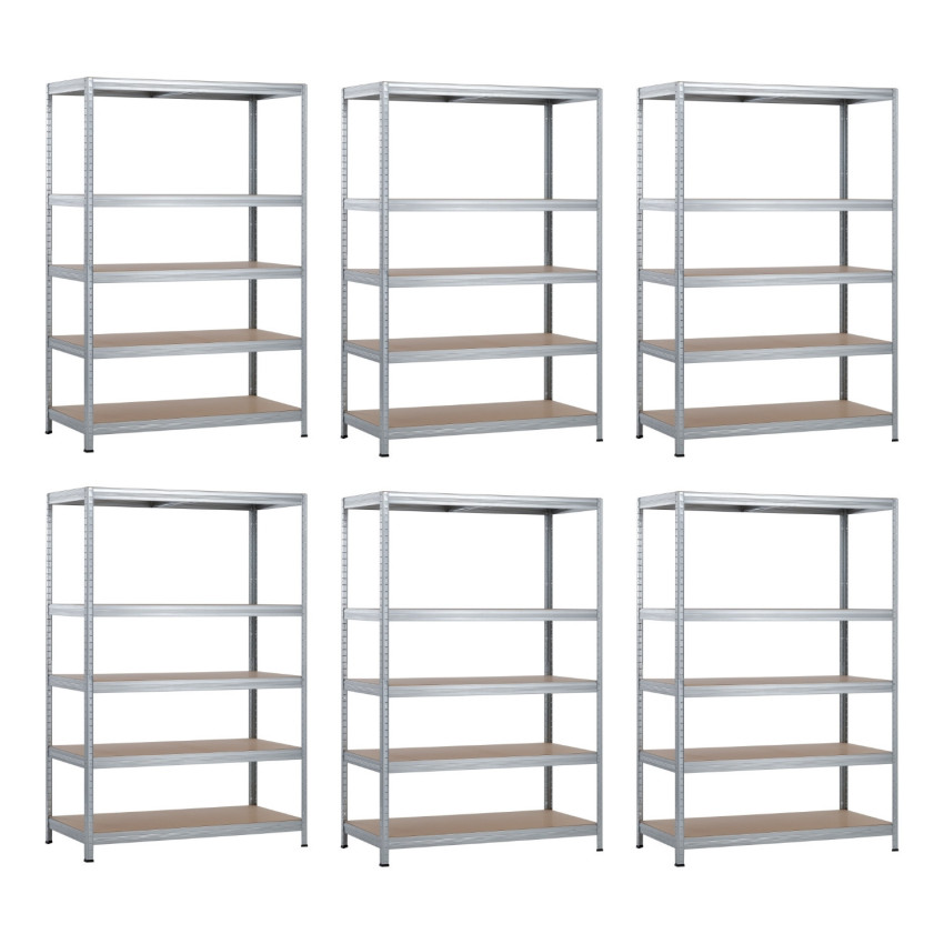 Set mit 6 modularen Metallregalen mit 5 Einlegeböden, Tragkraft 1.250 kg, Maße 120 × 60 × 180 cm Thinia Home