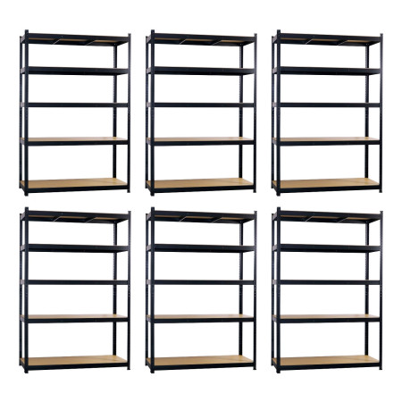 Lot de 6 rayonnages modulaires métalliques à 5 tablettes, capacité de charge de 1 250 kg, dimensions : 120 x 60 x 180 cm Thinia 