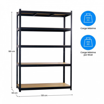 Pack 6 Estanterías Modulares Metálicas con 5 Baldas 1250kg 120x60x180cm Thinia Home Estanterías 12
