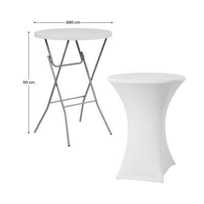 Lot de 2 tables pliantes rondes avec housses pour traiteur, 80 x 110 cm 7house