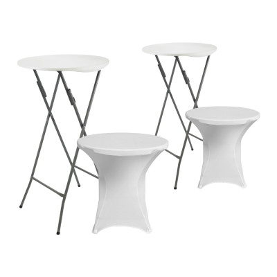 Set aus 2 runden Klapptischen mit Schutzhüllen für das Catering, 61 x 105 cm 7house