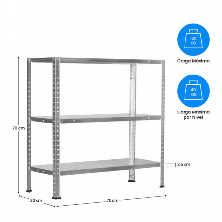 Estantería Modular Metálica SteelSmart con 3 Baldas 120kg 70x30x70cm 7house Estanterías 4