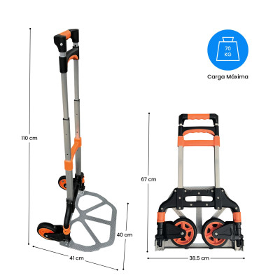 Carro de Carga Plegable y Portátil de 2 Ruedas Carga Máxima 70kg 7house Herramientas 6