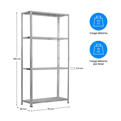 Confezione da 2 scaffali modulari in metallo SteelSmart con 4 ripiani da 160 kg, 145 x 30 x 70 cm 7house