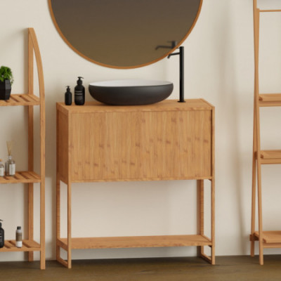 Mueble para Lavabo en Bambú con 3 Niveles Canoply 80x33.5x69.6cm Thinia Home Cómodas y Cajoneras 4
