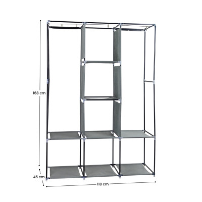Kleiderschrank aus Stoff „Flex“, grau, 118 x 45 x 168 cm Thinia Home