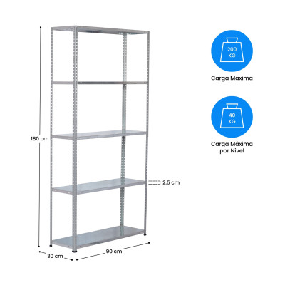 Pack 2 Estanterías Modulares Metálicas SteelSmart con 5 Baldas 200kg 180x30x90cm 7house Estanterías 5