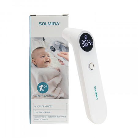 Termómetro de Infrarrojos para Frente, Oído y Objetos sin Contacto 20 Mediciones Blanco 3.7x15.5cm Solmira Salud 1