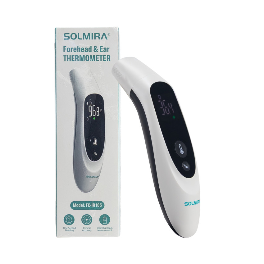Termómetro de Infrarrojos para Frente, Oído y Objetos sin Contacto 35 Mediciones Blanco 5x4x16cm Solmira Termómetros Digitales 1