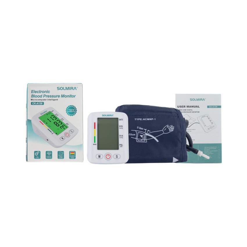 Digitales Oberarm-Blutdruckmessgerät für 2 Benutzer, 90 Messungen, weiß, 10 × 6 × 12 cm, Solmira