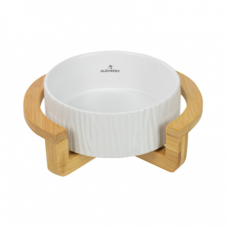 Tigela de cerâmica para gatos com base de bambu 400ml Glückpet