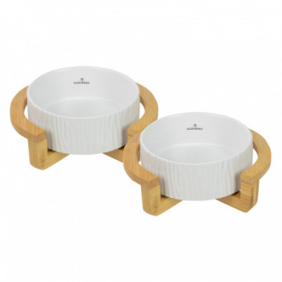 Pack 2 Comederos de Cerámica para Gatos con Base de Bambú 400ml Glückpet Comederos para Perros y Gatos 1