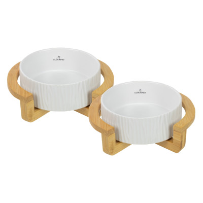 Pack 2 Comederos de Cerámica para Gatos con Base de Bambú 400ml Glückpet Comederos para Perros y Gatos 1