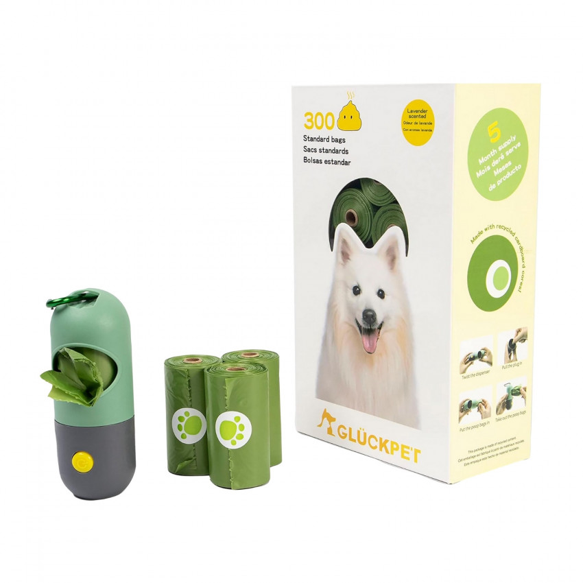 Bolsas Biodegradables para Excrementos de Perros con Dispensador Fragancia Lavanda 300 Unidades Glückpet Bolsas de Basura para P Bolsas Biodegradables para Excrementos de Perros con Dispensador Fragancia Lavanda 300 Unidades Glückpet Bolsas de Basura para P