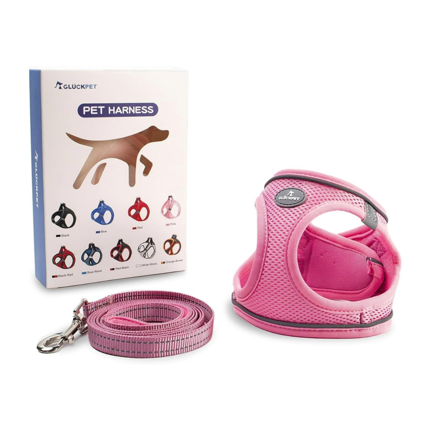 Arnés para Perros Pequeños y Medianos con Correa de 1.4m Antitirones Reflectante Talla XS Glückpet Arneses para Perros 1