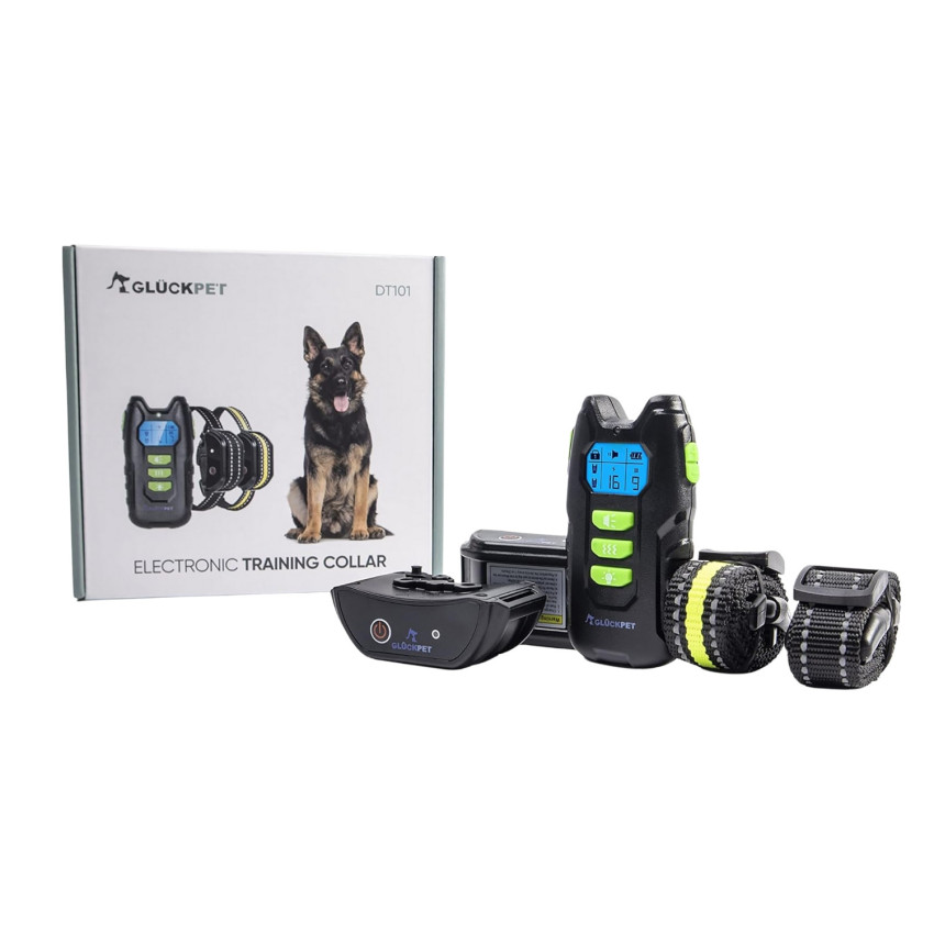 Pack 2 Collares de Adiestramiento para Perros con Sonido Vibración y Luz Impermeable Recargable Amarillo/Negro Glückpet Collares