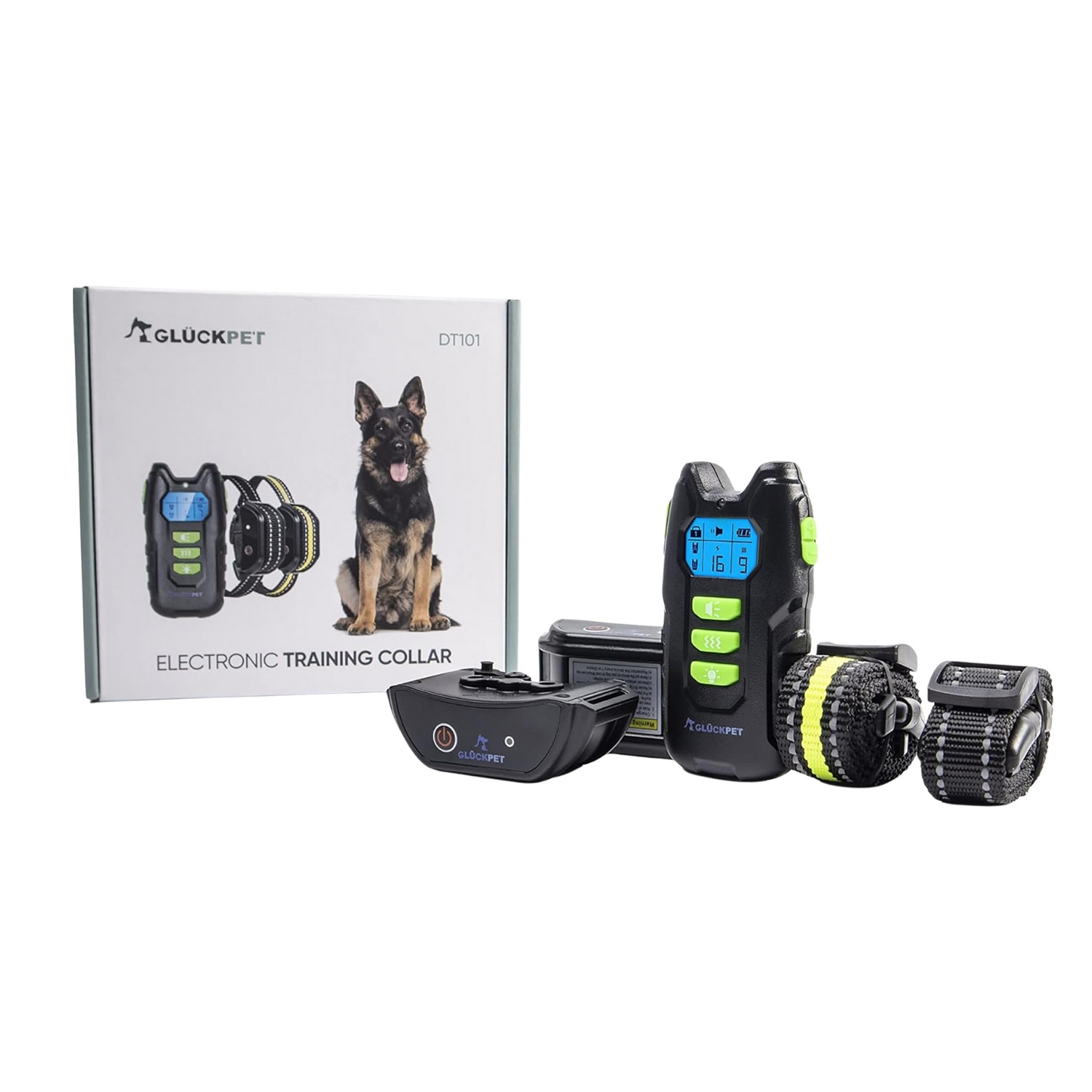 Pack 2 Collares de Adiestramiento para Perros con Sonido Vibración y Luz Impermeable Recargable Amarillo/Negro Glückpet