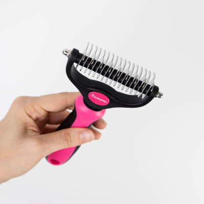 Rastrillo Quitanudos y Deslanador con Peine para Perros y Gatos 9+17 Dientes Redondeados Glückpet Accesorios para Gatos y Perros