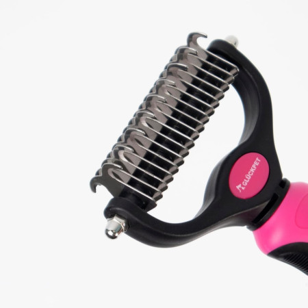Rastrillo Quitanudos y Deslanador con Peine para Perros y Gatos 9+17 Dientes Redondeados Glückpet Accesorios para Gatos y Perros