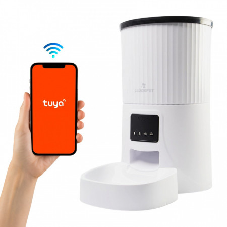 Comedouro autom&aacute;tico para c&atilde;es e gatos com controlo por aplica&ccedil;&atilde;o WiFi 4L Branco Gl&uuml;ckpet