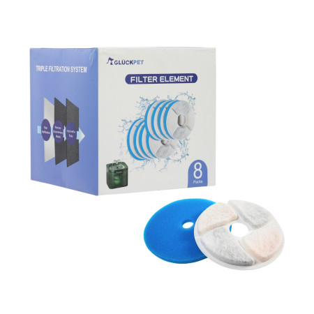 Filtros para Fuentes de Gatos Triple Capa Carbón Activo Resina y Agodón 8 Unidades Glückpet Comederos y Bebederos 1