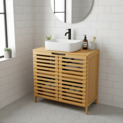 Mueble para Lavabo en Bambú con 2 Niveles Canoply 59.1x28x60.5cm Thinia Home Cómodas y Cajoneras 7