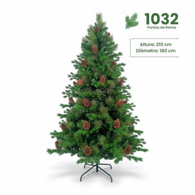 Grüner künstlicher Weihnachtsbaum „Otawa“ mit dekorativen Tannenzapfen und Metallständer Dayron
