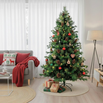 Sapin de Noël artificiel vert « Otawa » avec des pommes de pin décoratives et un pied métallique Dayron