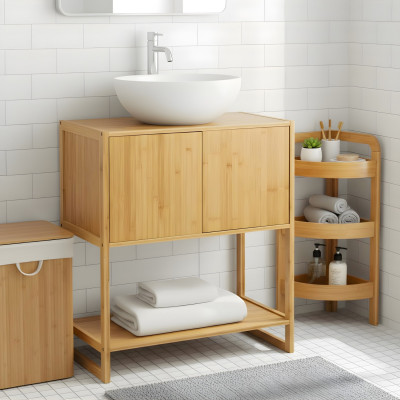 Estantería Rinconera en Bambú con 3 Niveles Canoply 61x23x23cm 7house Mesas de Comedor 6