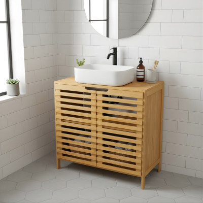 Mueble para Lavabo en Bambú con 2 Niveles Canoply 59.1x28x60.5cm 7house Cajoneras 7