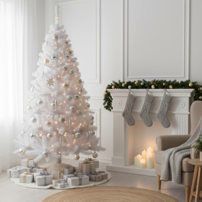 Árvore de Natal Artificial Branca Lapónia com Base Metálica, 150 cm Dayron