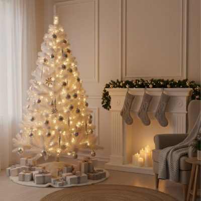 Árvore de Natal Artificial Branca Lapónia com Base Metálica, 150 cm Dayron