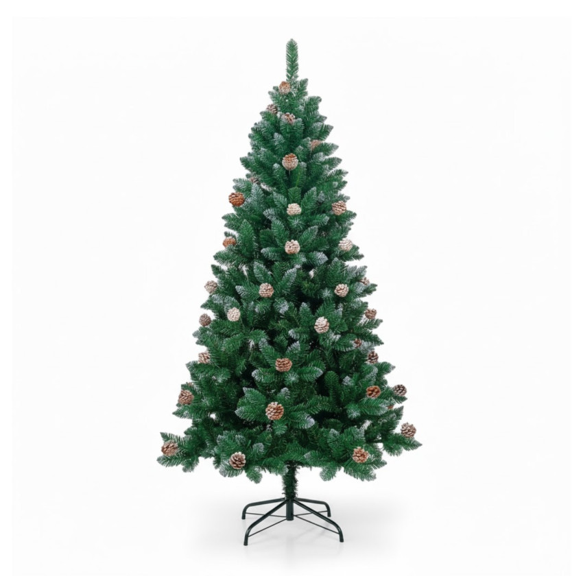 Grüner künstlicher Weihnachtsbaum „Montreal“ mit dekorativen Tannenzapfen und Metallfuß, 180 cm Dayron