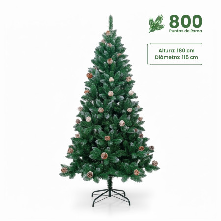 Grüner künstlicher Weihnachtsbaum „Montreal“ mit dekorativen Tannenzapfen und Metallfuß, 180 cm Dayron