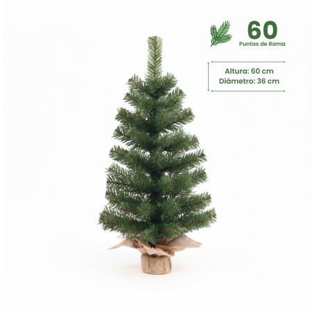 Grüner Yukon-Mini-Weihnachtsbaum mit Jute-Ständer, 60 cm Dayron