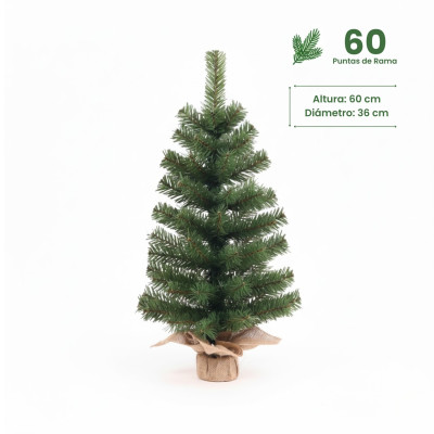 Grüner Yukon-Mini-Weihnachtsbaum mit Jute-Ständer, 60 cm Dayron