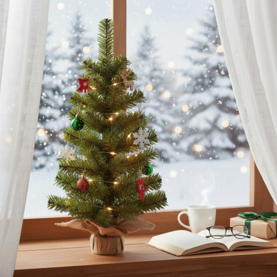 Grüner Yukon-Mini-Weihnachtsbaum mit Jute-Ständer, 60 cm Dayron