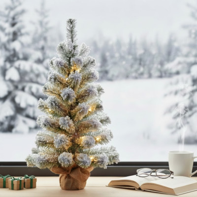 Mini Árbol de Navidad Nevado Boreal con Base de Yute 60cm Dayron Árboles de Navidad 5