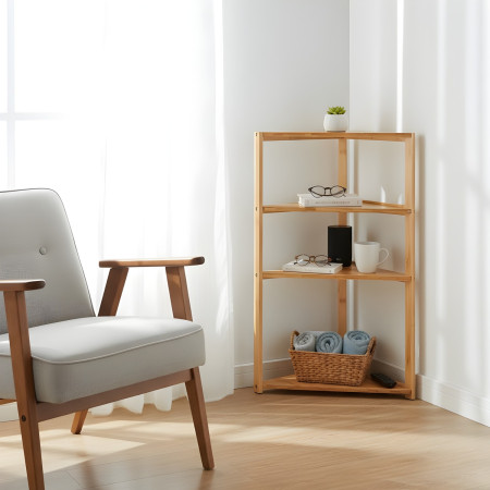 Pack 2 Estanterías Esquineras en Bambú con 3 Niveles Canoply 80x36.5x33.5cm 7house Estanterías 5