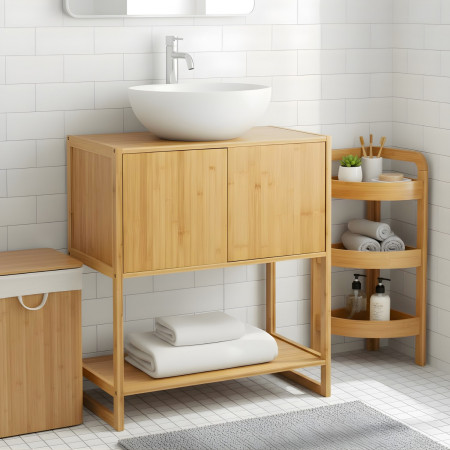 Estantería Rinconera en Bambú con 3 Niveles Canoply 61x23x23cm Thinia Home Estanterías 6